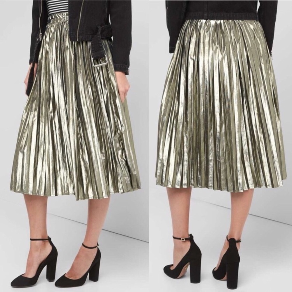 •NEW• Gap Gold Metallic Pleated Midi Skirt L